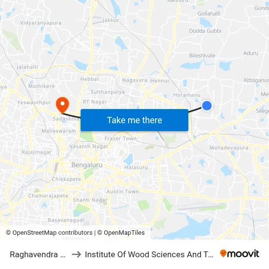 Raghavendra Circle to Institute Of Wood Sciences And Technology map