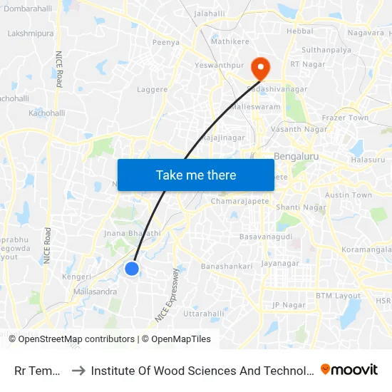Rr Temple to Institute Of Wood Sciences And Technology map