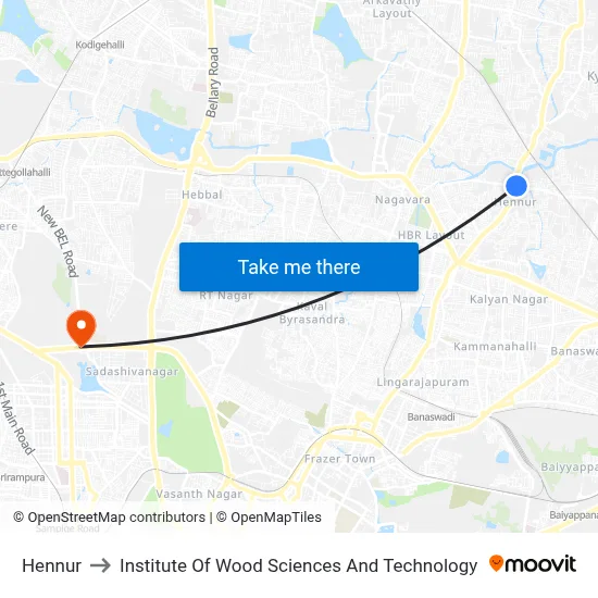 Hennur to Institute Of Wood Sciences And Technology map