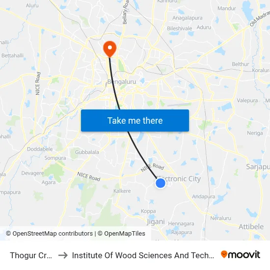 Thogur Cross to Institute Of Wood Sciences And Technology map