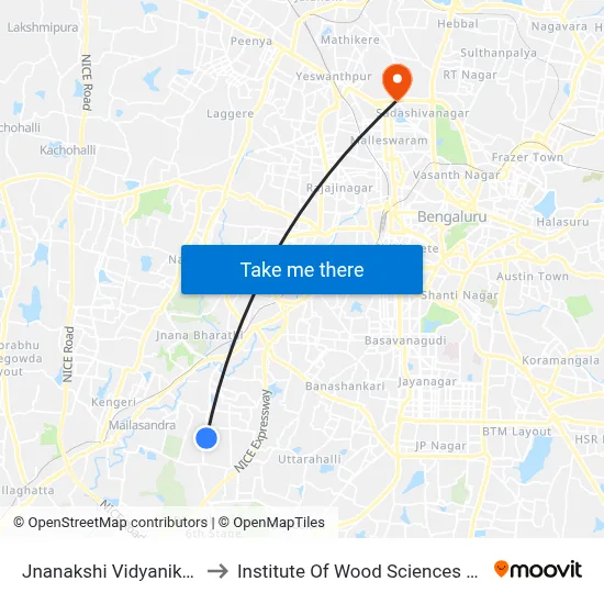 Jnanakshi Vidyaniketan School to Institute Of Wood Sciences And Technology map