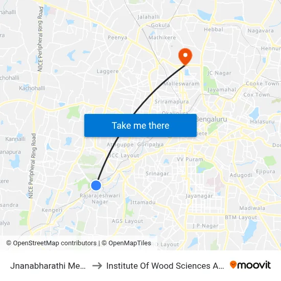 Jnanabharathi Metro Station to Institute Of Wood Sciences And Technology map