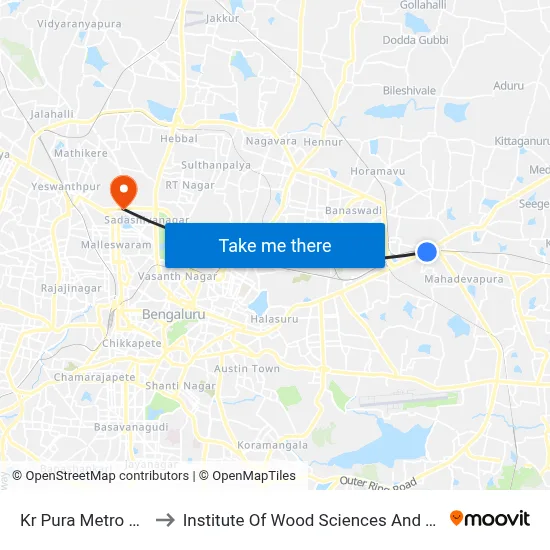 Kr Pura Metro Station to Institute Of Wood Sciences And Technology map