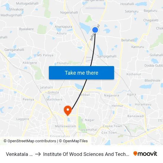 Venkatala Fly to Institute Of Wood Sciences And Technology map