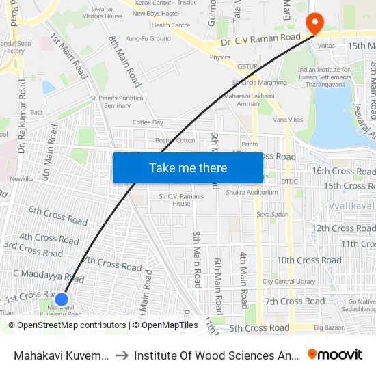 Mahakavi Kuvempu Road to Institute Of Wood Sciences And Technology map