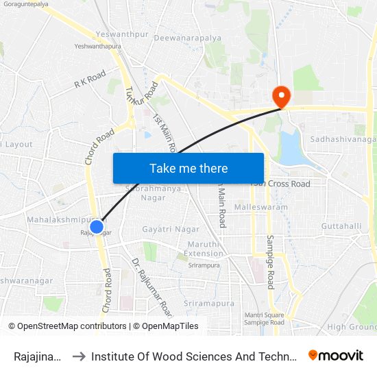 Rajajinagar to Institute Of Wood Sciences And Technology map