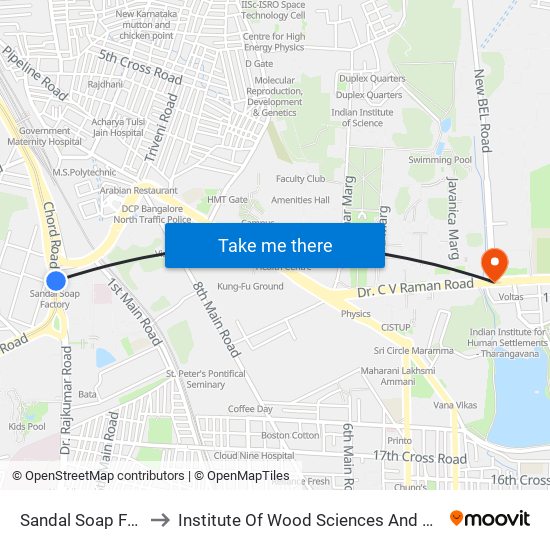Sandal Soap Factory to Institute Of Wood Sciences And Technology map