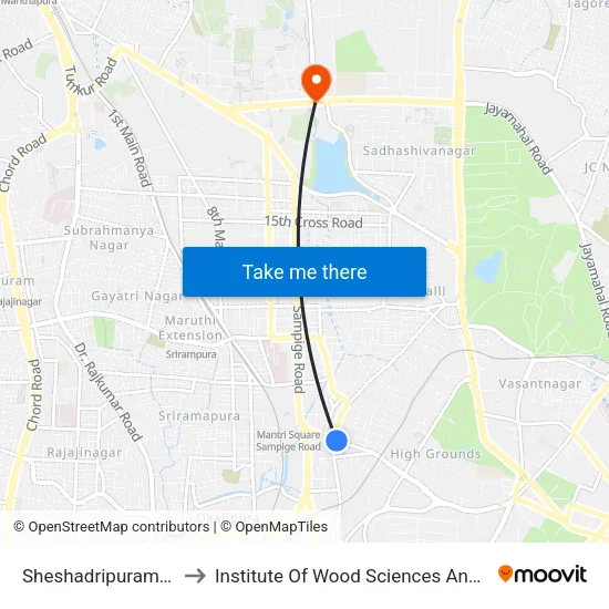 Sheshadripuram College to Institute Of Wood Sciences And Technology map