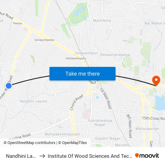 Nandhini Layout to Institute Of Wood Sciences And Technology map