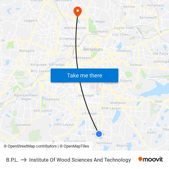 B.P.L. to Institute Of Wood Sciences And Technology map