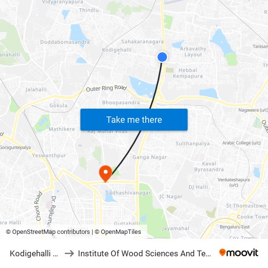 Kodigehalli Gate to Institute Of Wood Sciences And Technology map
