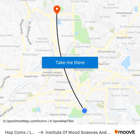 Hop Coms / Lalbagh to Institute Of Wood Sciences And Technology map