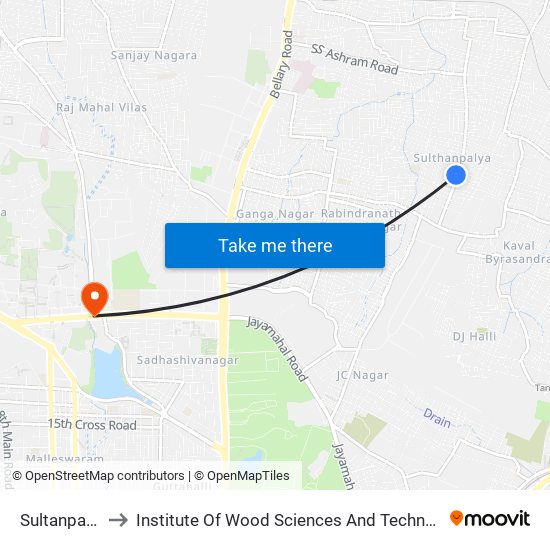 Sultanpalya to Institute Of Wood Sciences And Technology map