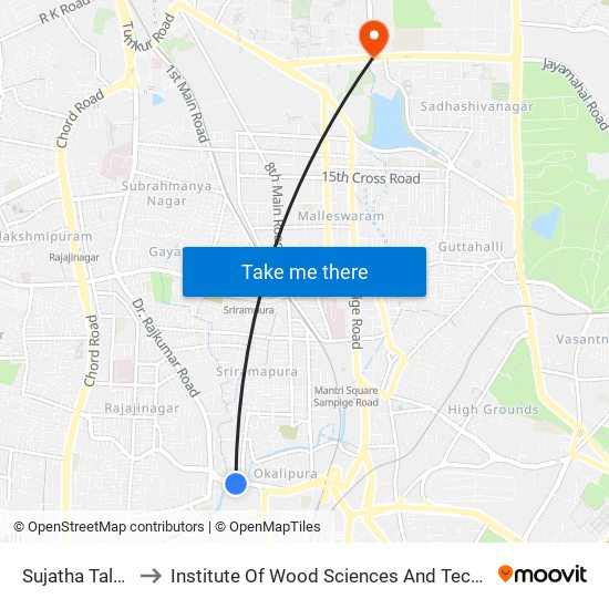 Sujatha Talkies to Institute Of Wood Sciences And Technology map