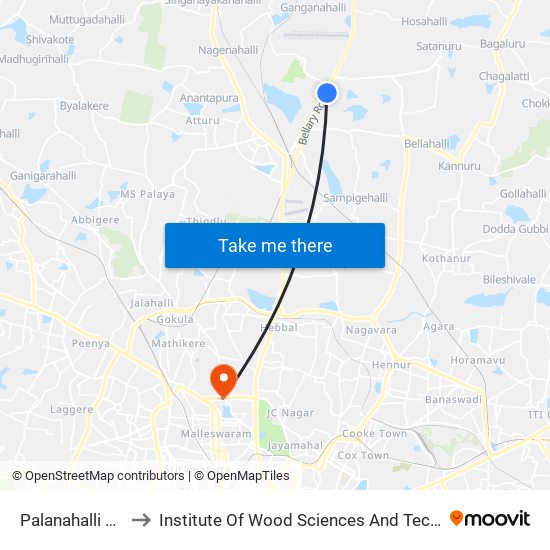 Palanahalli Gate to Institute Of Wood Sciences And Technology map