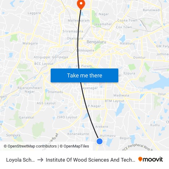 Loyola School to Institute Of Wood Sciences And Technology map