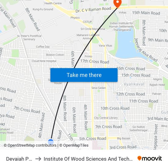 Devaiah Park to Institute Of Wood Sciences And Technology map