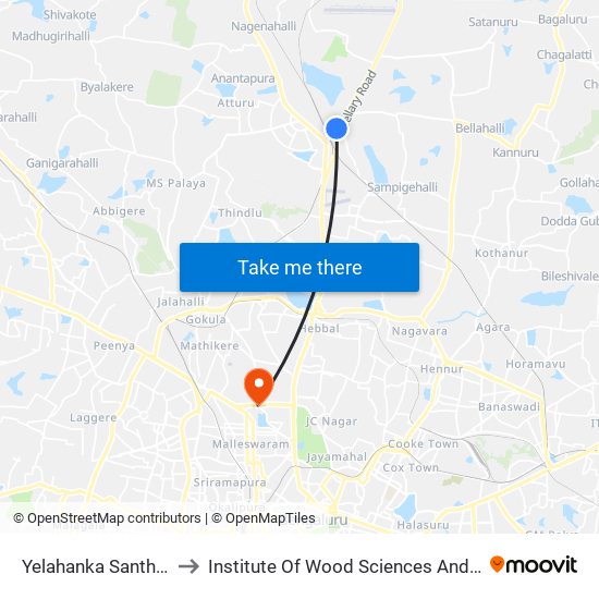 Yelahanka Santhe Circle to Institute Of Wood Sciences And Technology map