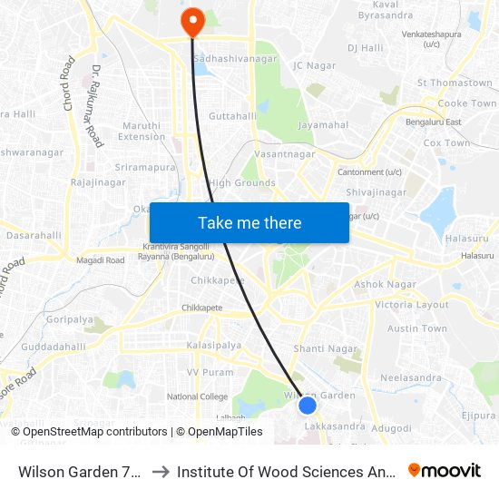 Wilson Garden 7th Cross to Institute Of Wood Sciences And Technology map