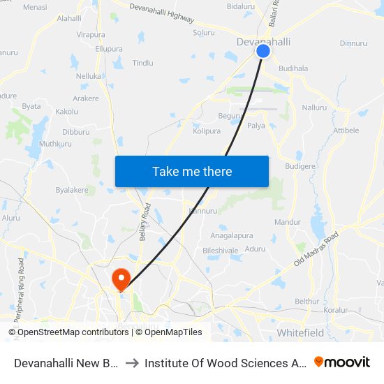 Devanahalli New Bus Station to Institute Of Wood Sciences And Technology map