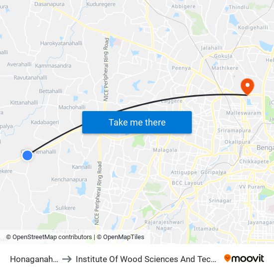 Honaganahatti to Institute Of Wood Sciences And Technology map