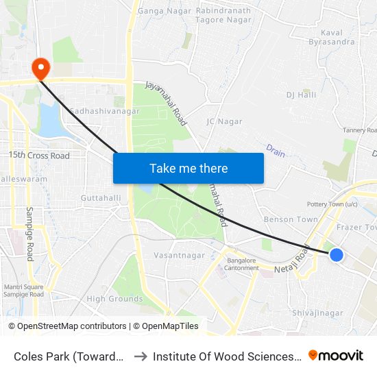 Coles Park (Towards Coles Road) to Institute Of Wood Sciences And Technology map