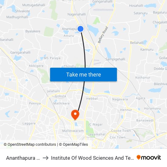 Ananthapura Gate to Institute Of Wood Sciences And Technology map