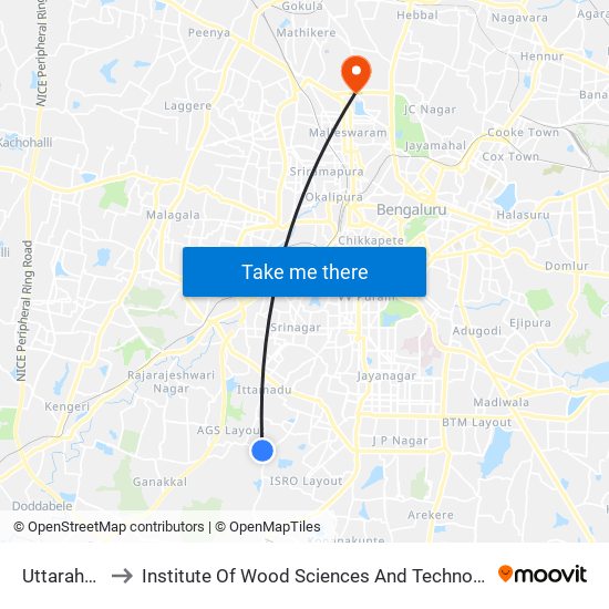 Uttarahalli to Institute Of Wood Sciences And Technology map