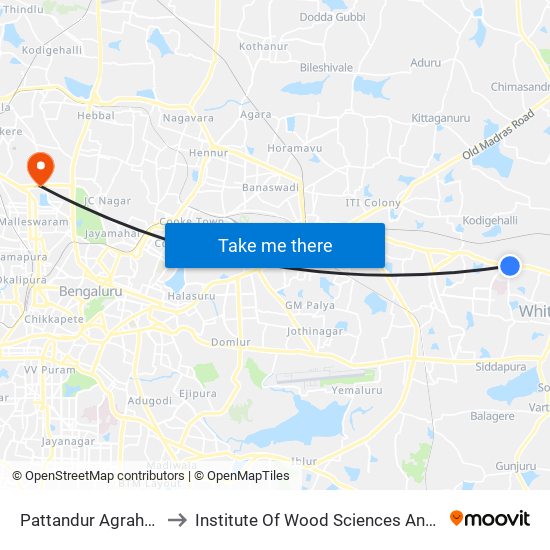 Pattandur Agrahara Gate to Institute Of Wood Sciences And Technology map