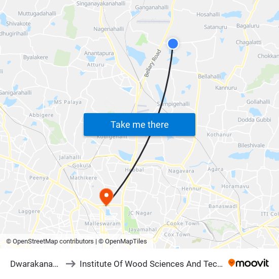 Dwarakanagara to Institute Of Wood Sciences And Technology map