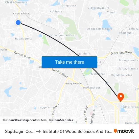 Sapthagiri College to Institute Of Wood Sciences And Technology map