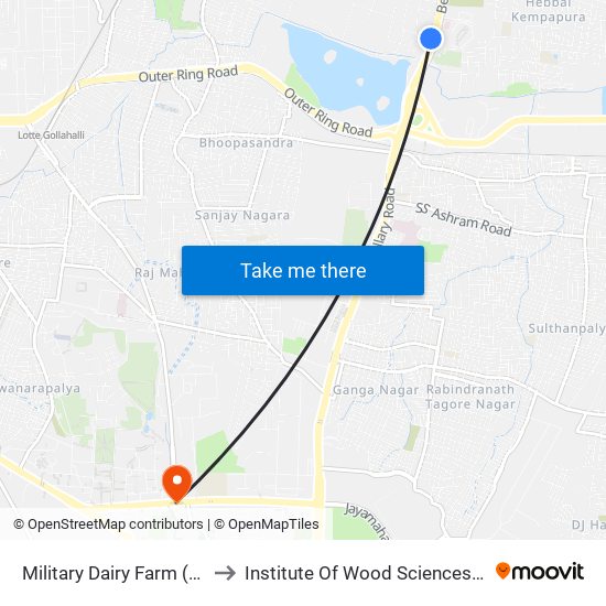 Military Dairy Farm (Esteem Mall) to Institute Of Wood Sciences And Technology map