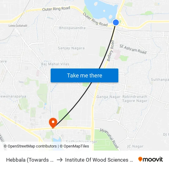 Hebbala (Towards Yelahanka) to Institute Of Wood Sciences And Technology map