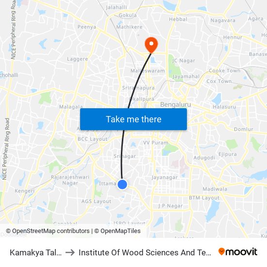Kamakya Talkies to Institute Of Wood Sciences And Technology map