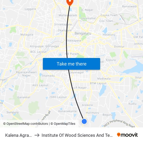 Kalena Agrahara to Institute Of Wood Sciences And Technology map