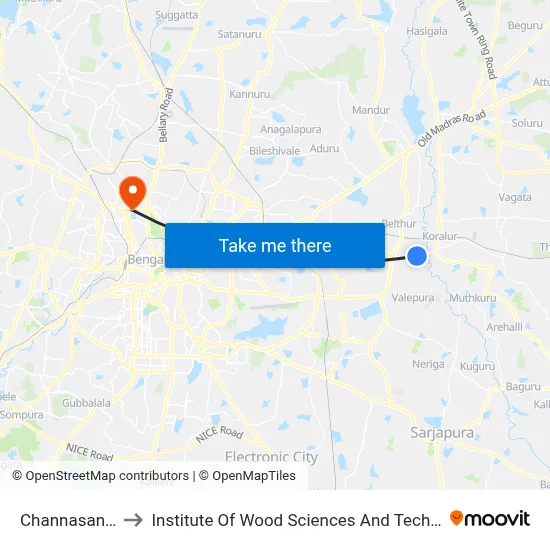 Channasandra to Institute Of Wood Sciences And Technology map