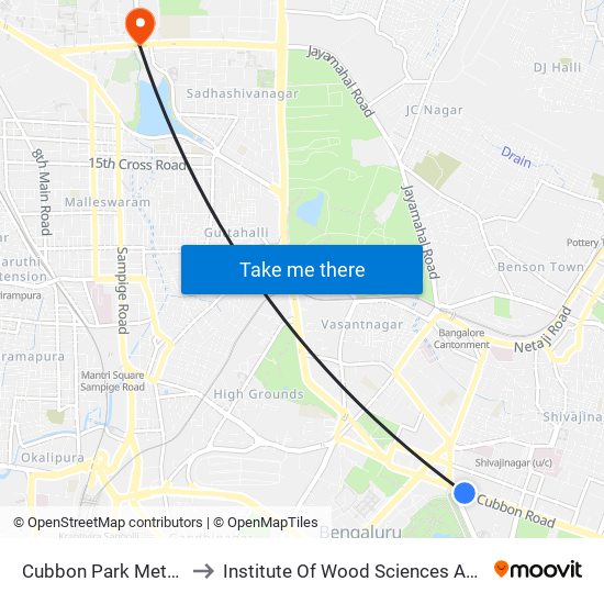 Cubbon Park Metro Station to Institute Of Wood Sciences And Technology map