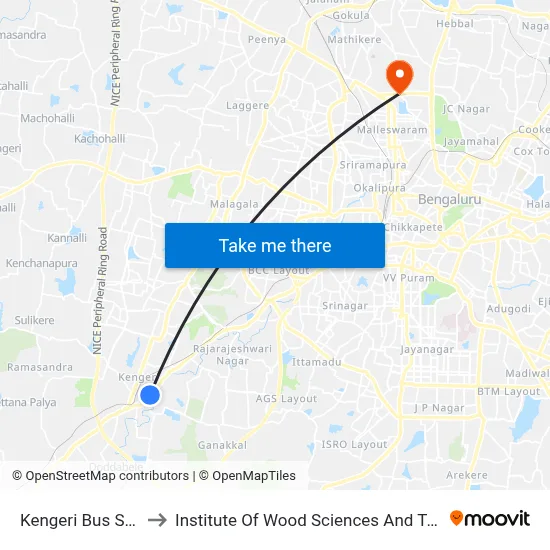 Kengeri Bus Station to Institute Of Wood Sciences And Technology map