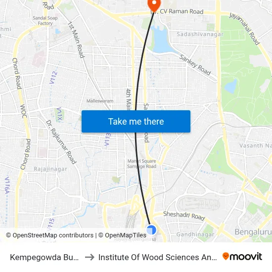 Kempegowda Bus Station to Institute Of Wood Sciences And Technology map