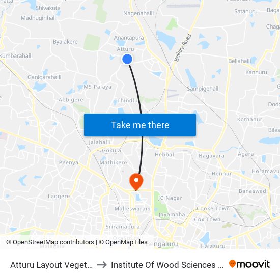 Atturu Layout Vegetable Market to Institute Of Wood Sciences And Technology map