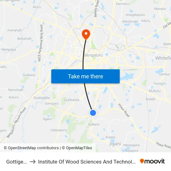 Gottigere to Institute Of Wood Sciences And Technology map