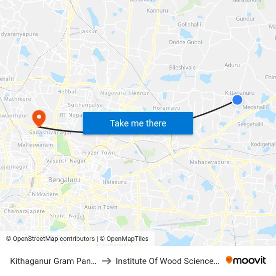 Kithaganur Gram Panchayathi Office to Institute Of Wood Sciences And Technology map