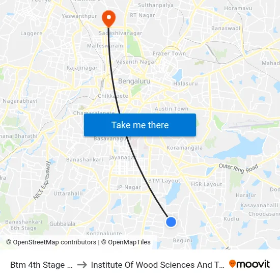 Btm 4th Stage Circle to Institute Of Wood Sciences And Technology map