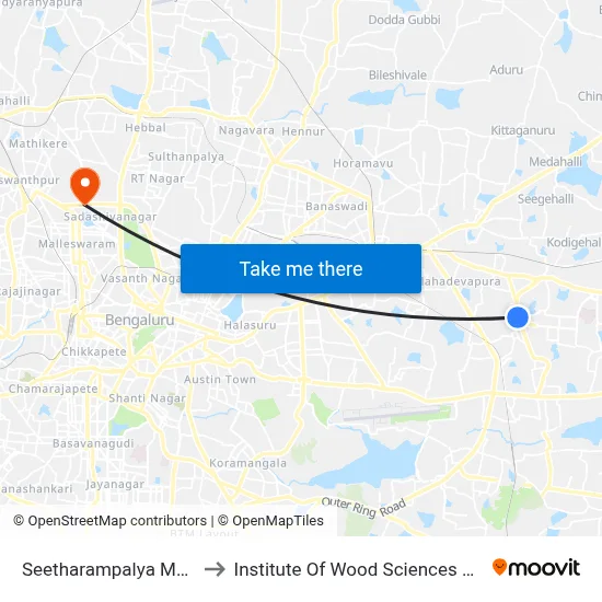 Seetharampalya Metro Station to Institute Of Wood Sciences And Technology map