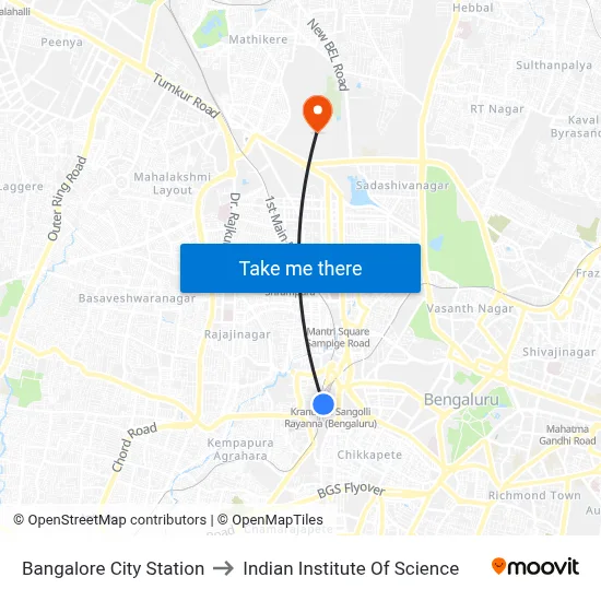 Bangalore City Station to Indian Institute Of Science map