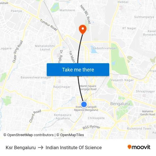 Ksr Bengaluru to Indian Institute Of Science map