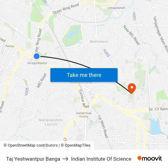 Taj Yeshwantpur Banga to Indian Institute Of Science map