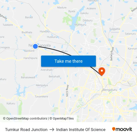 Tumkur Road Junction to Indian Institute Of Science map