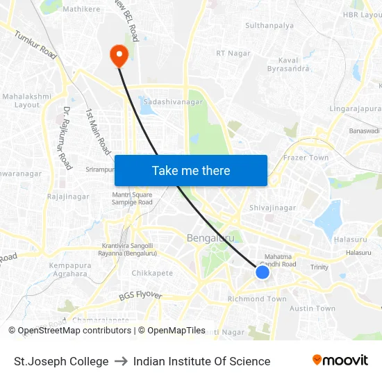 St.Joseph College to Indian Institute Of Science map