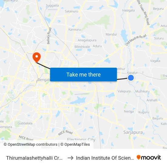 Thirumalashettyhalli Cross to Indian Institute Of Science map
